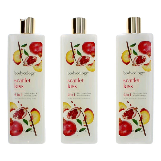 Scarlet Kiss by Bodycology, 3 Pack 16 oz 2 in 1 Body Wash & Bubble Bath for Women