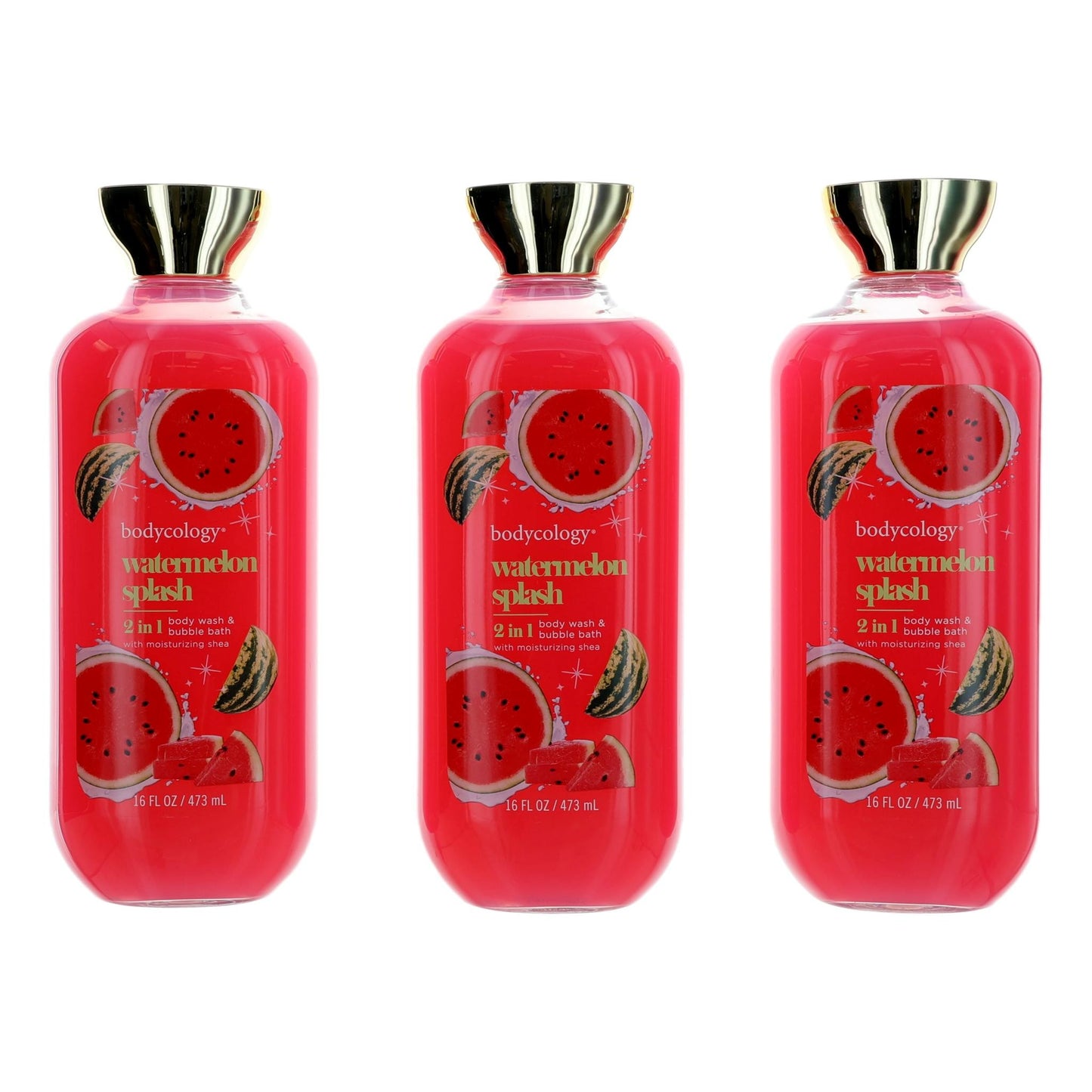 Watermelon Splash by Bodycology, 3 Pack 16 oz 2 in 1 Body Wash & Bubble Bath for Women