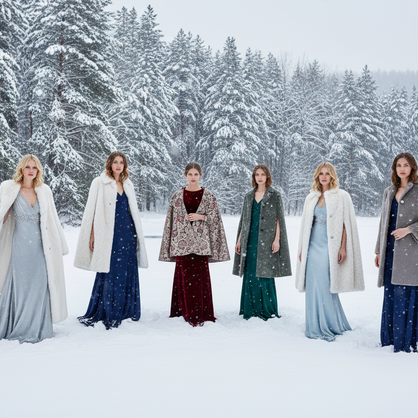 DRESSES WOMEN MODELING IN WINTER SCENE 