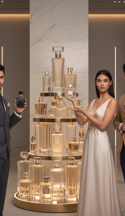 Fragrances collection women and men modeling 